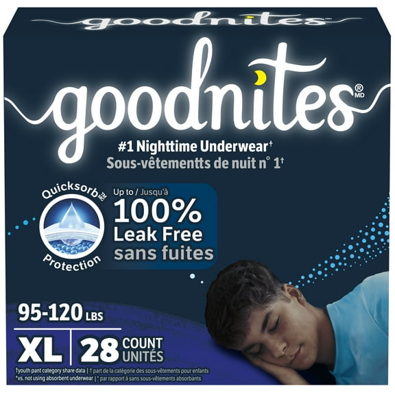 Goodnites Boys' Nighttime Bedwetting Underwear, Size XL (95-120 lbs), 28 Ct