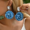 thumbnail image 2 of Camellia Flower Dangle Earrings for Women Cowboy Statement Big Exaggerated Fabric Hoop Huggie Blue Floral Studs Gold Plated Long Drop Dangling Earring Fashion Jewelry Gifts, 2 of 12