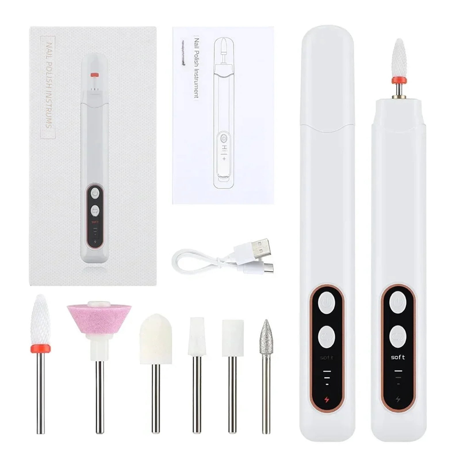 4 In 1 Electric Nail Polisher Drill Bits Manicure Cutter for Acrylic Gel Nails Grinding Polishing Nail Art Sanding File Home Use