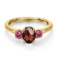 thumbnail image 3 of Gem Stone King 18K Yellow Gold Plated Silver Red Garnet and Pink Tourmaline Engagement Ring for Women | 1.30 Cttw | Oval Checkerboard 7X5MM | Gemstone January Birthstone | Size 6, 3 of 6