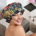 thumbnail image 5 of Shower Caps,Pioneer Flower Floral Print Pattern Waterproof Shower Cap for Women 4 Pieces,Double Reusable Hair Cover for Shower PEVA Elastic Stretch Hem, 5 of 7