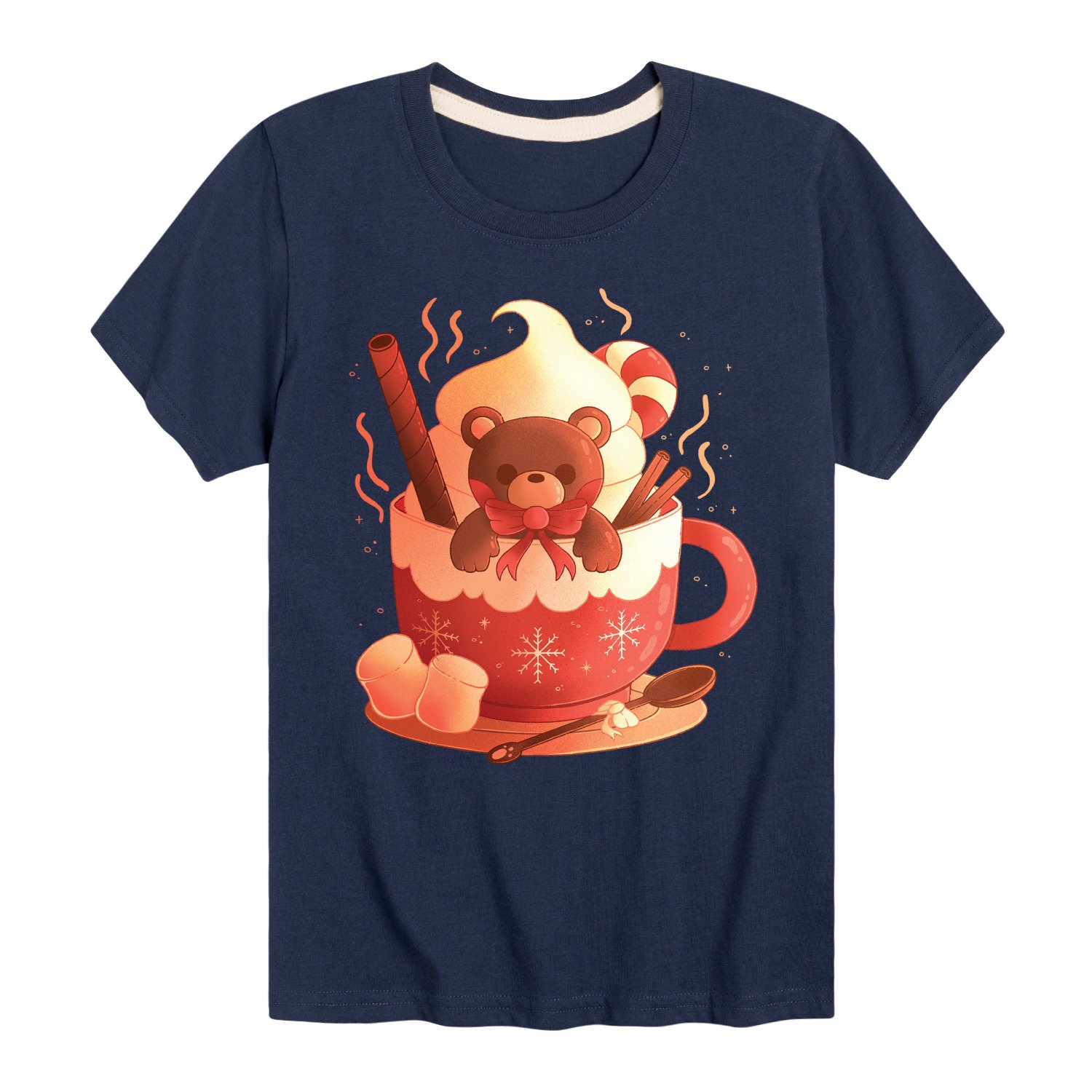 Instant Message - Christmas Bear Cocoa Mug Boys Short Sleeve Graphic T-Shirt