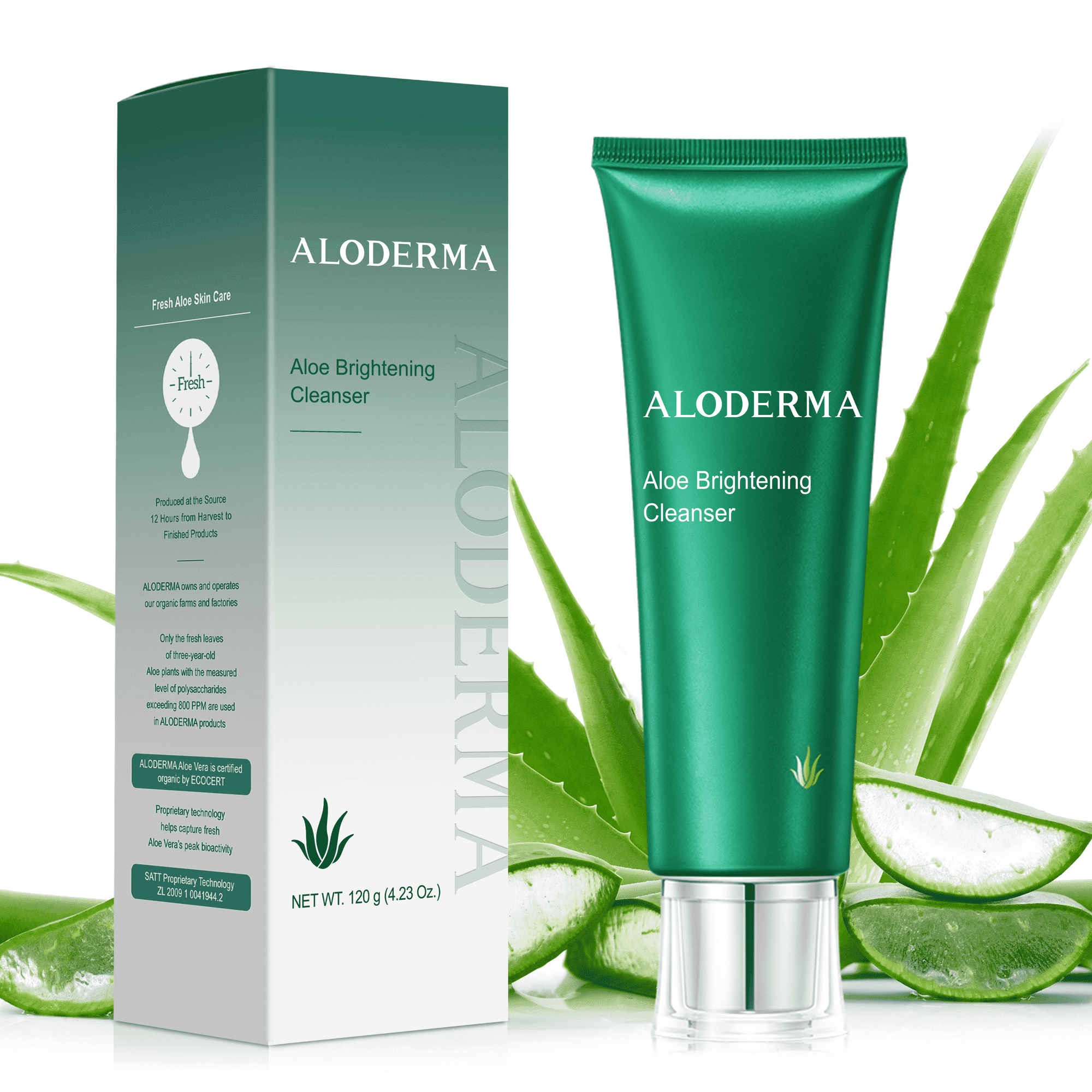 Aloderma Brightening Face Cleanser with Organic Aloe Vera Made Within 12 Hours of Harvest - Natural Daily Face Wash with Niacinamide & Vitamin E for Radiant Skin - Gentle Facial Cleanser - 120g/4.2oz