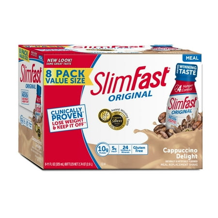 (2 pack) SlimFast Original Ready to Drink Meal Replacement Shakes, Cappuccino Delight, 11 fl. oz., 8 (Best Ready To Drink Meal Replacement Shakes)