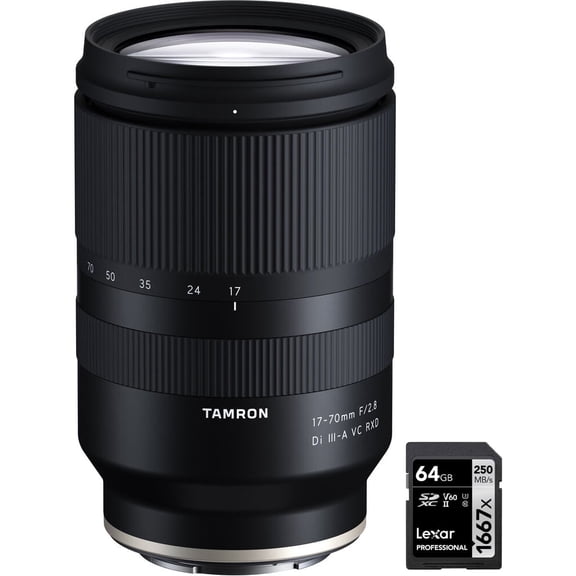 Tamron AFB070S-700 17-70mm F/2.8 Di III-A RXD Lens for APS-C Sony E-Mount Mirrorless Cameras Bundle with Lexar Professional SDHC / SDXC 1667x UHS-II 64GB Memory Card