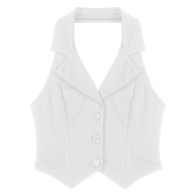 YONGHS Women's Dressy Casual Vest Tuxedo Suit Waistcoat Sleeveless Tank Top  Blazer White L