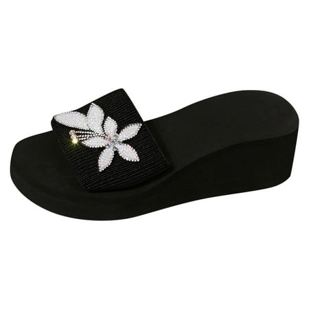 

Youmylove Women Sandals Breathable Rhinestone Decoration Fashion Comfortable Thick Sole Wedge Slip On Oversized Shoes Summer Comfy Beach Outdoor Walking Footwear