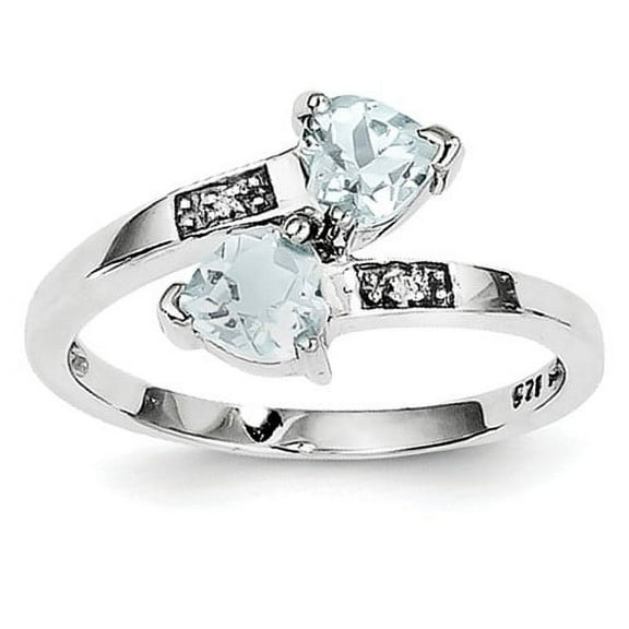 Primal Silver Sterling Silver Rhodium Aquamarine and Diamond Heart Ring