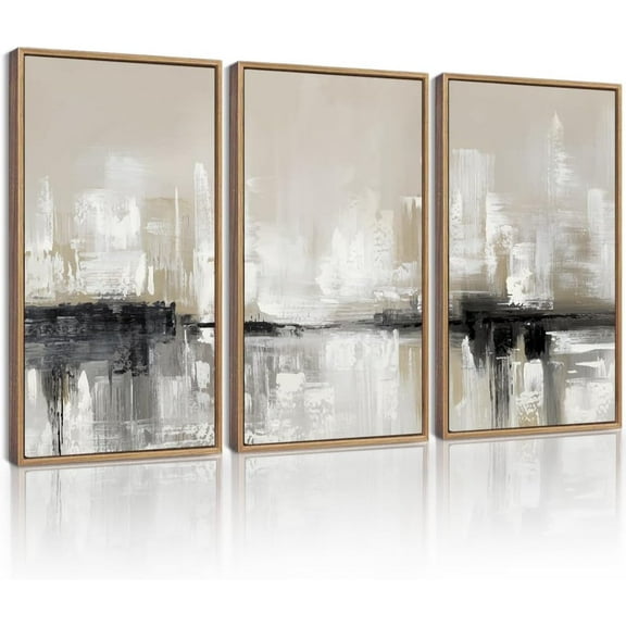 FCCUYE Abstract Framed Wall Art Set Earthy in Deep Brown and Beige Tones Modern Art Decorative Home Decor 16x24in (Natural Framed)