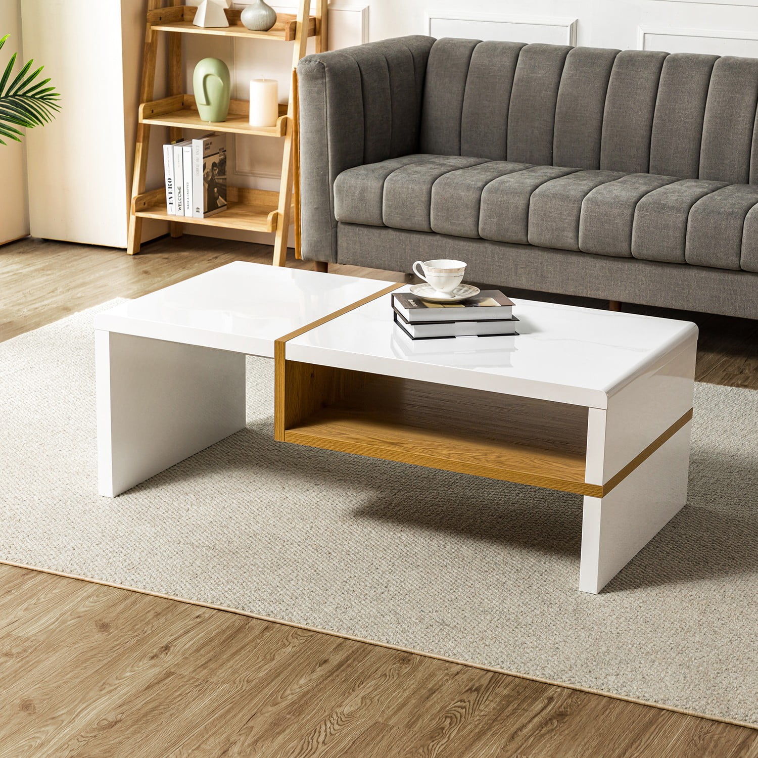 Modern Wood Frame Coffee Table, Square Coffee Tables with Drawer