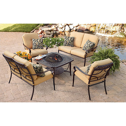 Better Homes and Gardens Paxton Place 5Piece Aluminum Patio Conversation Set with Fire Pit 