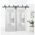 thumbnail image 4 of Barn Bypass Doors 60 x 96 with 6.6ft Hardware | Quadro 4002 White Silk with Frosted Opaque Glass | Sturdy Heavy Duty Rails Kit Steel Set | Double Sliding Lite Panel Door, 4 of 6