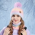 thumbnail image 2 of ievspot 1 Set Women Winter Hat And Scarf Set Plush Ball Decor Contrast Color Thick Plush Line Outdoor Ski Skating Cycling Neck Cover Cap Set, 2 of 8