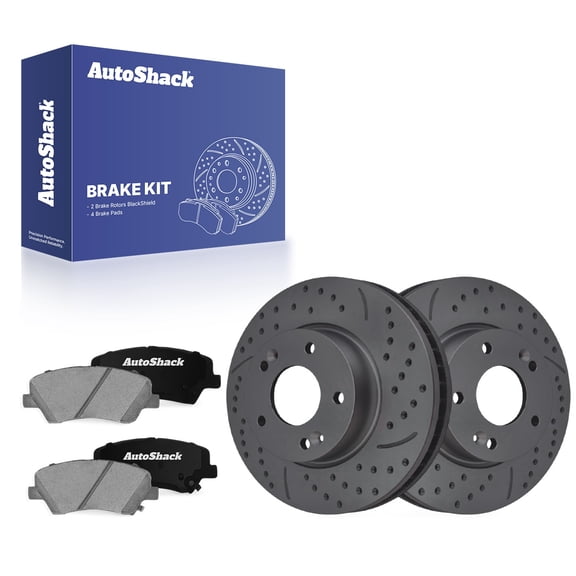 AutoShack Front Brake Rotors & Ceramic Pads for Hyundai, Elantra 2017-2020, FWD L4 1.4L 2.0L - Coated Drilled & Slotted - Black Matte Finish - BlackShield - 11.02" (280 mm), 5-Lug