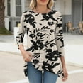 thumbnail image 5 of QQAMB 3/4 Sleeve Tunic Tops for Women Dressy Casual Crewneck Floral Printed Loose Blouse Flowy Shirts Khaki L, 5 of 7