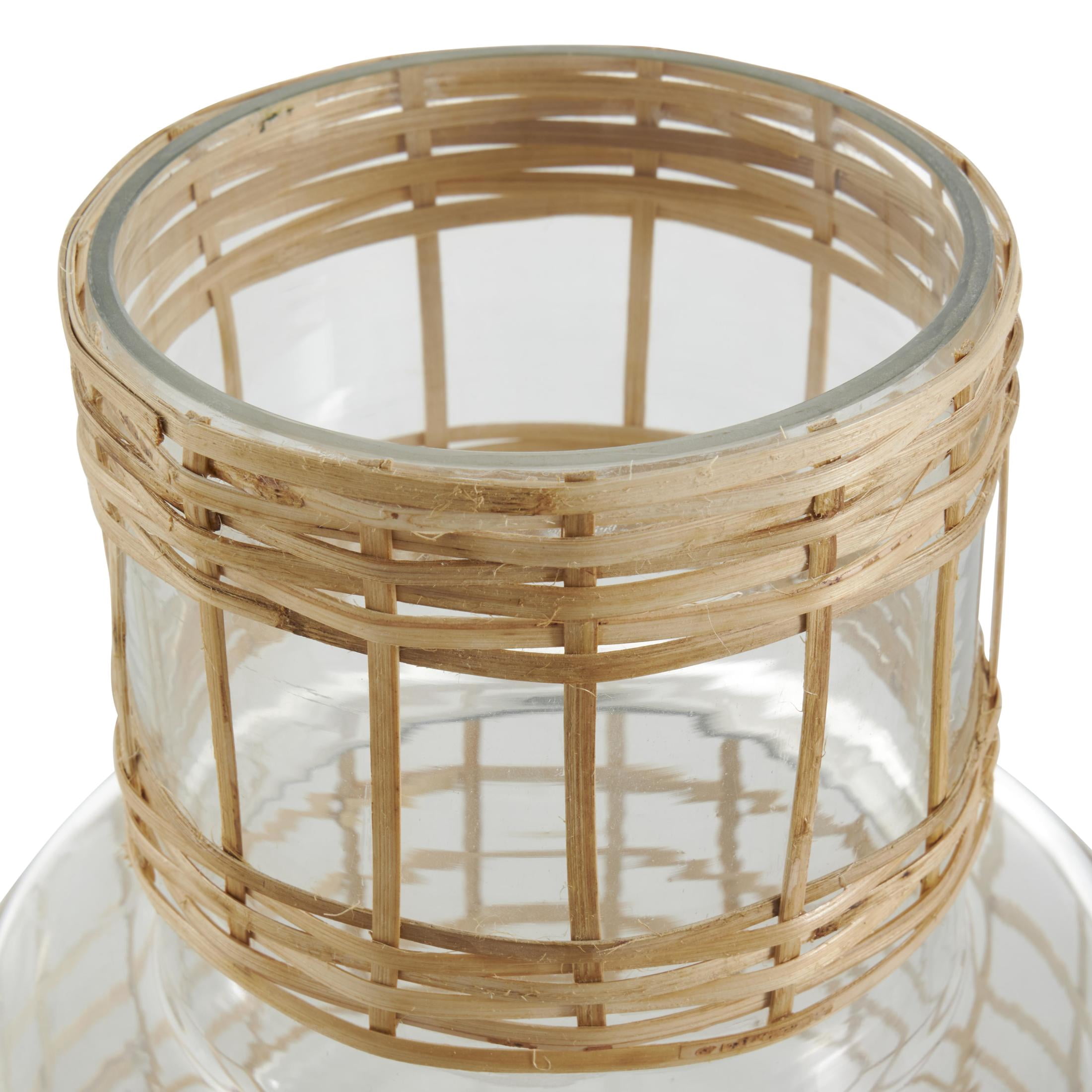 DecMode 12", 9"H Handmade Rattan Wrapped Glass Vase, Set of 2