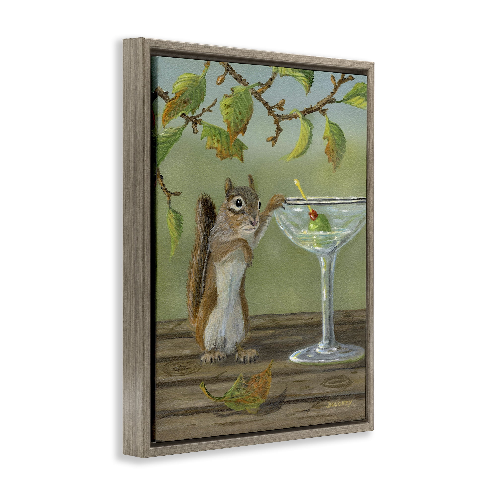 Stupell Industries Happy Hour Chipmunk Food & Beverage Painting Brown Floater Framed Canvas Art Print Wall Art, 17 x 21