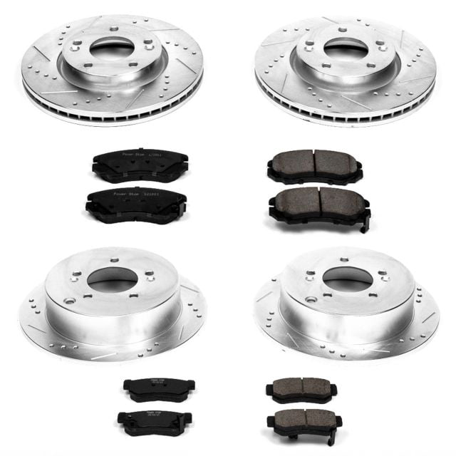 PowerStop Front and Rear Z23 Evolution Sport Carbon-Fiber Ceramic Brake Pad and Drilled & Slotted Rotor Kit Fits: HYUNDAI KIA Select Models K4448