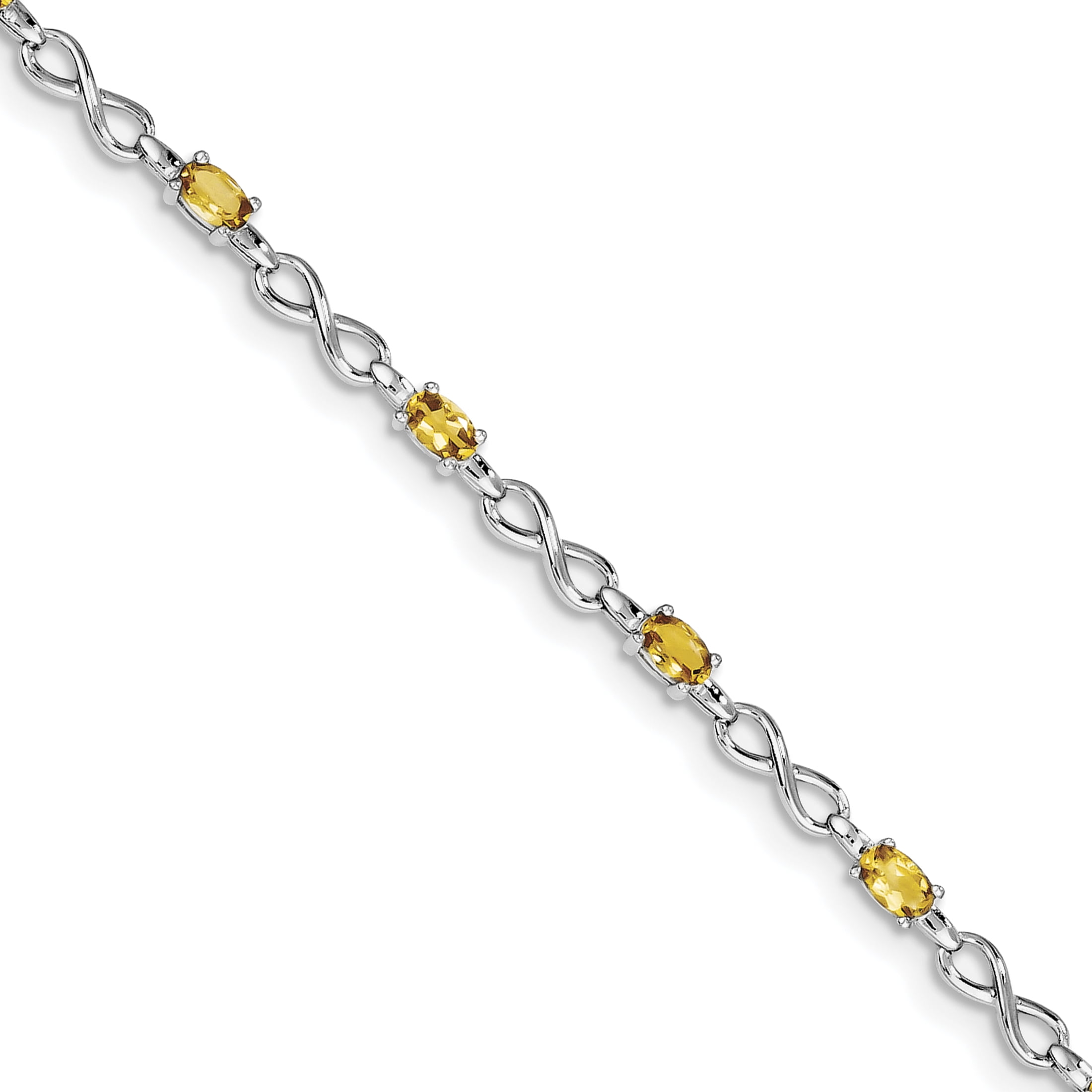 925 Sterling Silver Yellow Citrine Bracelet 7 Inch Infinity Gemstone