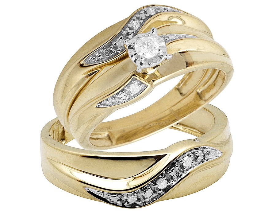 Details about   Real Diamond 1.00 Ctw Engagement Wedding Trio Rings Set 10K Yellow Gold Finish 