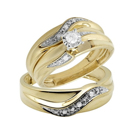 Jewelry Unlimited 10k Yellow Gold Real Diamond Solitaire Trio