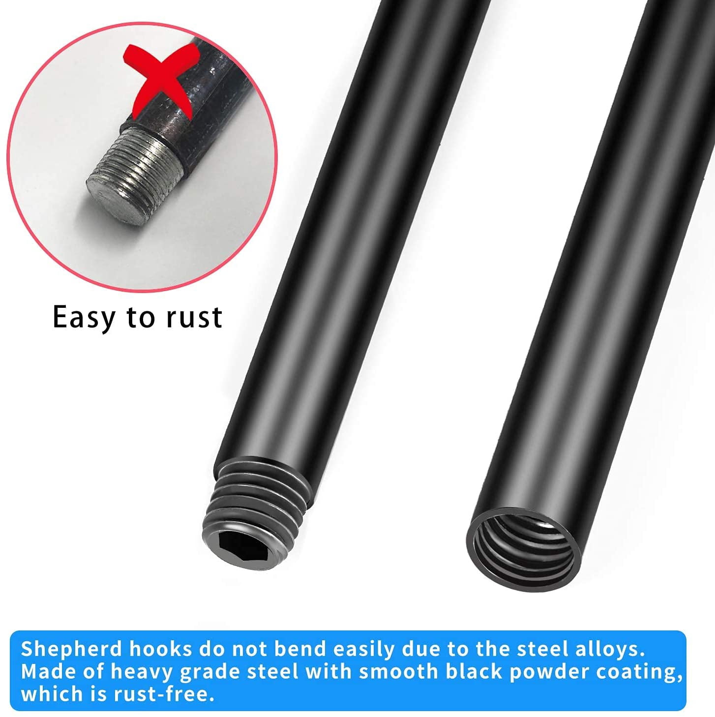 Shepherd Hooks 2 Pack - 48 Inches High 1/2 Inch Thick Adjustable Rust Resistant Shepards Hooks for Outdoor Solar Lights, Lanterns, Flower Basket, Bird Feeder.