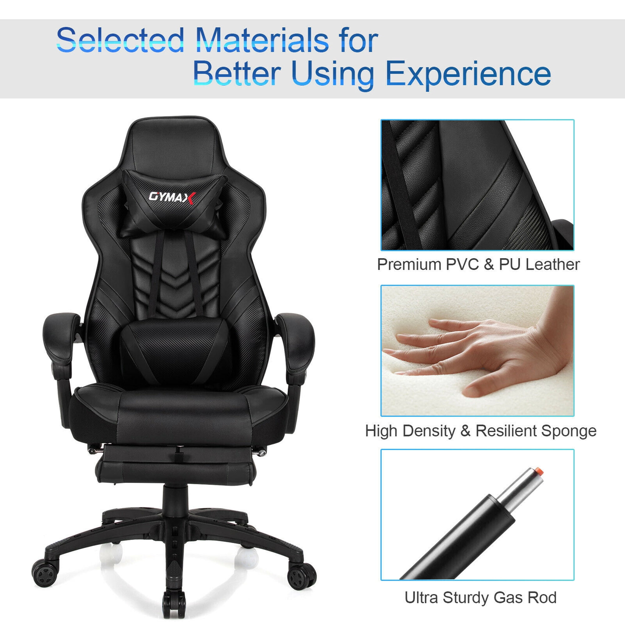 Gymax Office Computer Desk Chair Gaming Chair Adjustable Swivel w/Footrest Black