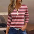 thumbnail image 4 of Blouses Rouges pour Femmes Habillées Décontractées, Chemises en Spandex pour Femmes Tendance Été, 2024 Hauts d'Été pour Femmes Mignons Col en V Manches 3/4 Blouses Habillées Coupe Ample Tuniques Graphiques, 4 of 6