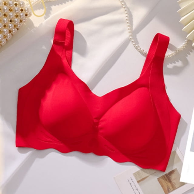 LOVZFMLL Bras for Women Woman's Color Block Back Buckle Thin Style Ventilate Bra Without Steel Rim Red 40