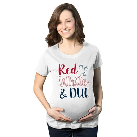 

Maternity Red White And Due Pregnancy Tshirt Cute 4th Of July Baby Tee For Baby Bump (White) - L
