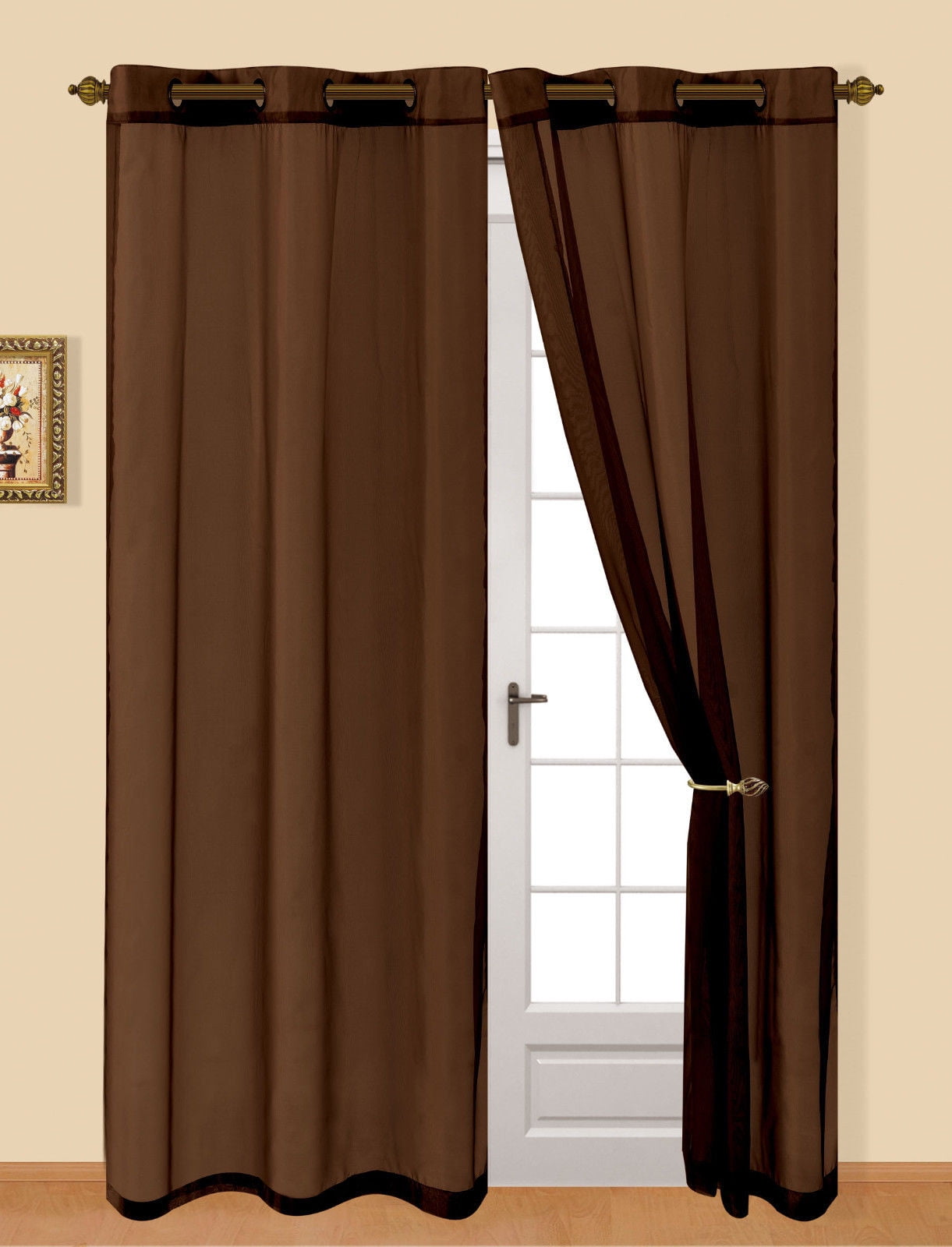 Set of 2 Kim Harper Grommet Top Sheer Voile Curtain Panels 84 inch Long, Brown