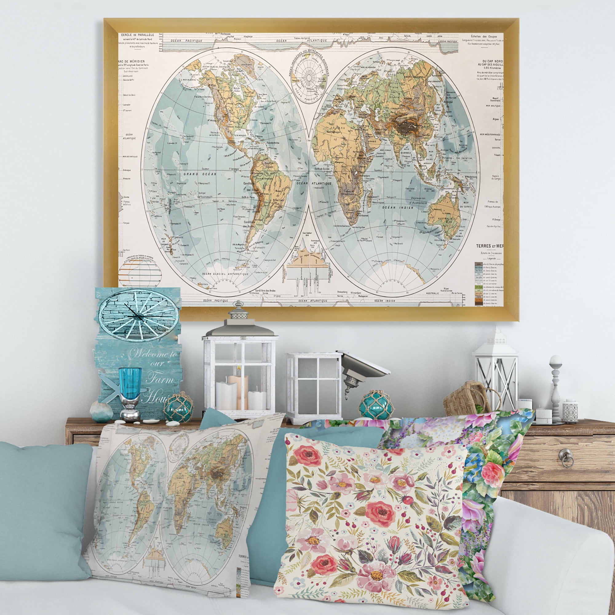 Designart 'Ancient World Map II' Rustic Framed Art Print