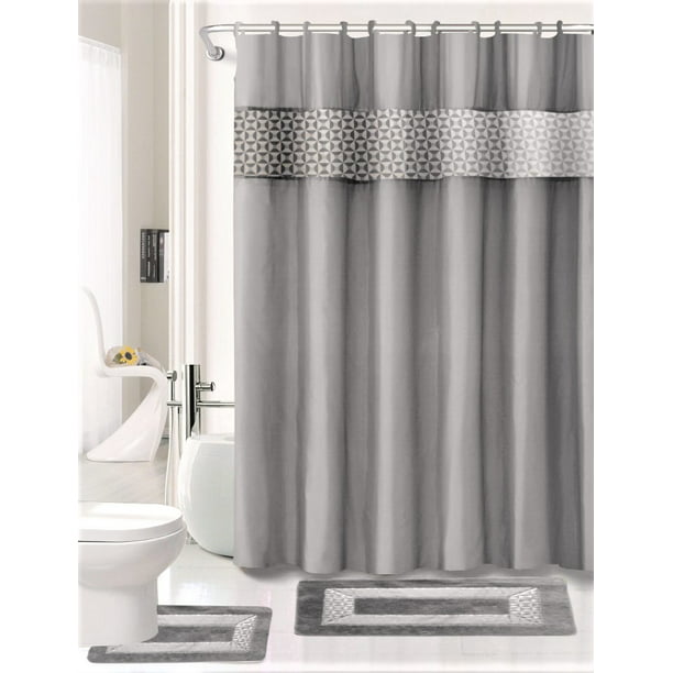 Jacquard Bathroom Bath Rug, Black And Gray Bathroom Rug Set