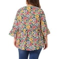 thumbnail image 4 of DARING DIVA Women's Plus Floral Ruffle 3/4 Sleeve Peplum Top 4X Yellow, 4 of 6