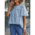 thumbnail image 2 of Uhndy Women's Blouses Crewneck Lace Bell Sleeve Shirts Elegant Casual Loose Summer Babydoll Shirt Tops Light Blue S, 2 of 5