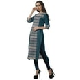 thumbnail image 4 of Moomaya V Neck Straight Tunic For Women Roll Up Sleeve Printed Cotton Kurta, 4 of 6