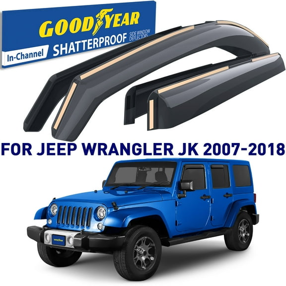 Goodyear Shatterproof in-Channel Window Deflectors for Jeep Wrangler JK 2007-2018, Rain Guards, Window Visors for Cars, Vent Deflector, Car Accessories, 4 pcs - GY003492
