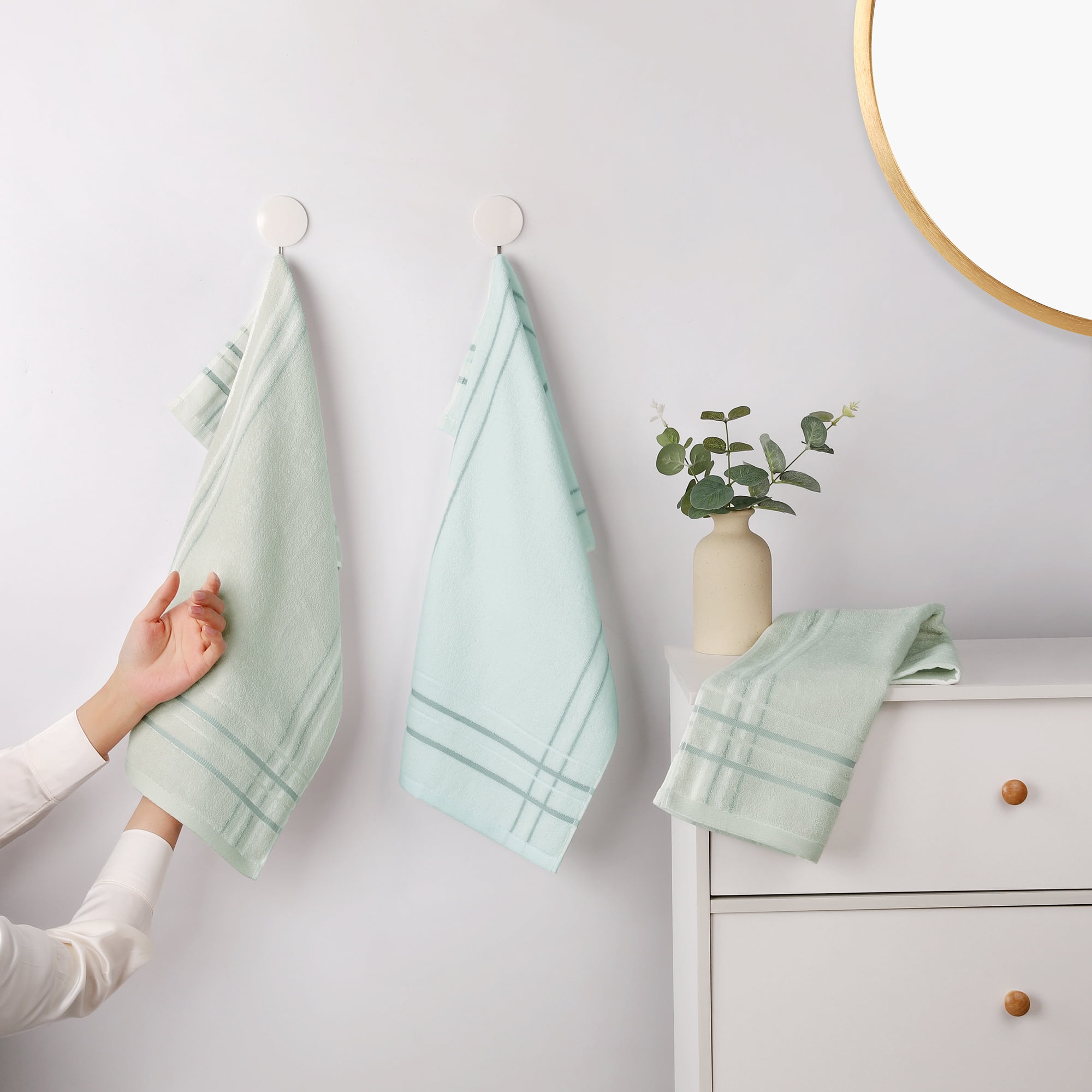 Unique Bargains Striped Cotton Hand Towels 13" x 29" Soft Set Blue 4-Piece
