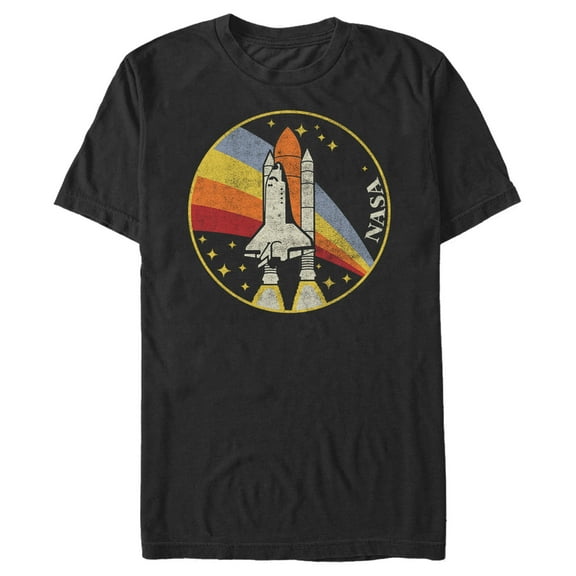 Men's NASA Shuttle Launch Into Rainbow Graphic Tee Black Large