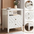 thumbnail image 3 of Farmhouse Nightstand with 2 Storage Drawers, Wooden Rustic End Table with V-Shaped Design, Open Shelf & Multi-Variable RGB LED Backlight, White, 3 of 7