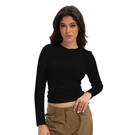 Womens Long Sleeve Shirts Basic Crop Tops Going Out Fall Fashion Underscrubs Layer Slim Fit Tops