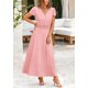 thumbnail image 5 of Vestido largo PRETTYGARDEN para mujer, verano 2025, cuello en V, con volantes, rosa, 5 of 9