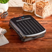 George Foreman 2‑Serving Electric Indoor Grill, Non‑Stick Panini Press, Compact Slim Design, Easy‑Clean Drip Tray, Black