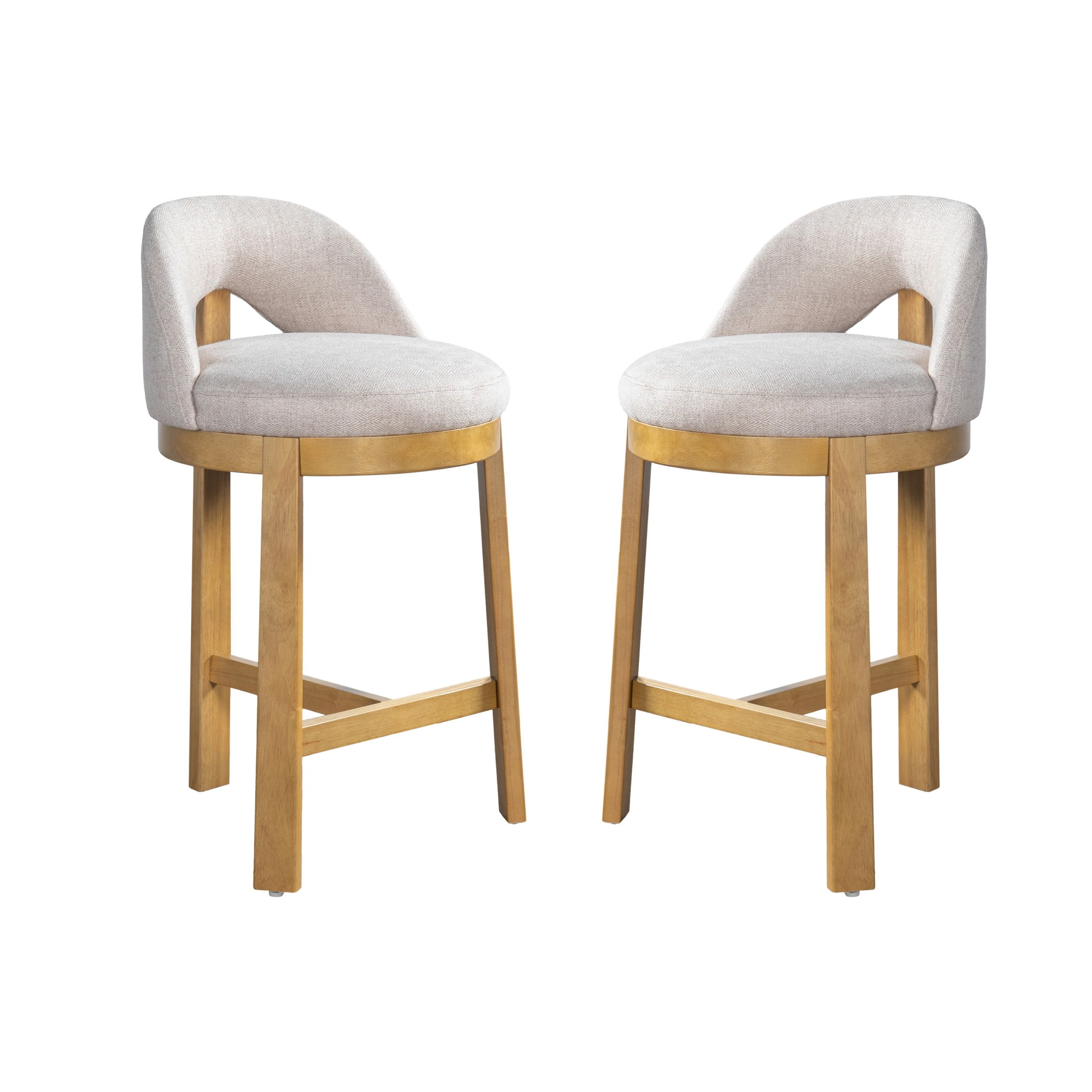 Christopher Knight Home Modern Upholstered Counter Stools with Curved Back, Wood Frame, Natural+Beige, Set of 2
