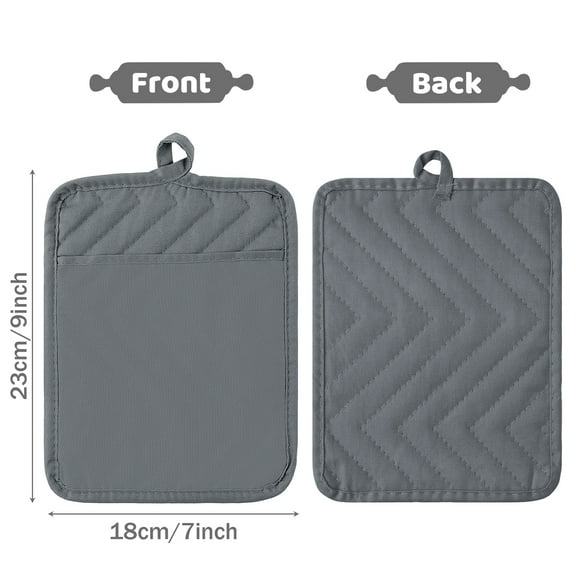 2ooya Cotton Washable Baking Oven Mitt Set, 6-Piece Grey Rectangle Pot Holders for Kitchen Cooking