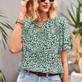 thumbnail image 4 of Blusa de manga con volantes en capas, cuello en V, estampado floral hueco, blusa ajustada informal para mujer, verano, verde oscuro, L, 4 of 8