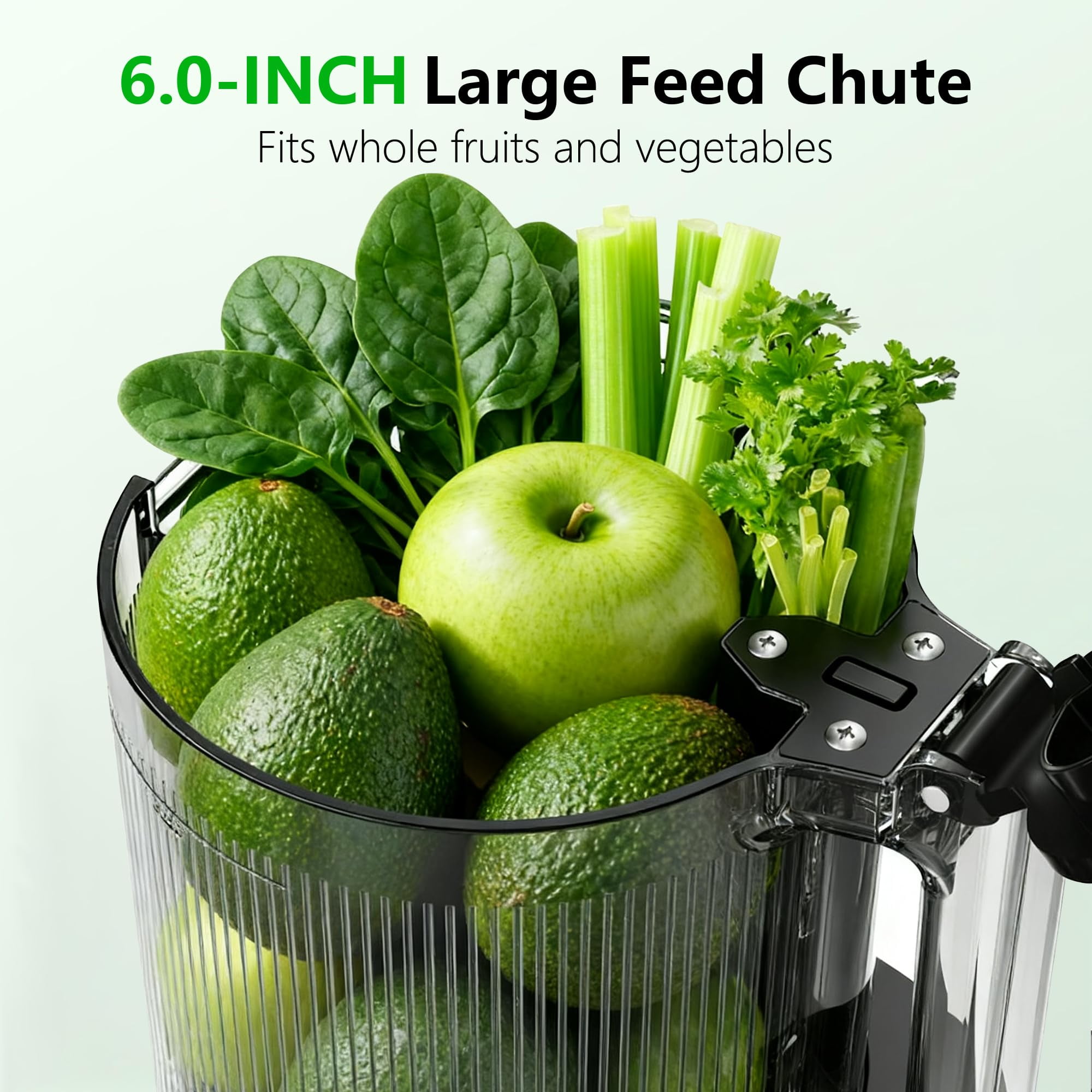 Cofiyard Cold Press Juicer, 6" Wide Feed Chute Slow Masticating Juicer Machine, Self Precut System, High Juice Yield, BPA-Free, Extra one Replace Juicer Strainer, Dark Gray