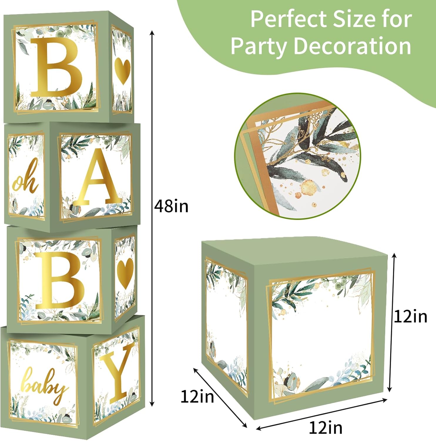 Happy Greetings Sage Green Baby Boxes Decoration Set, 4-Pack photo 2