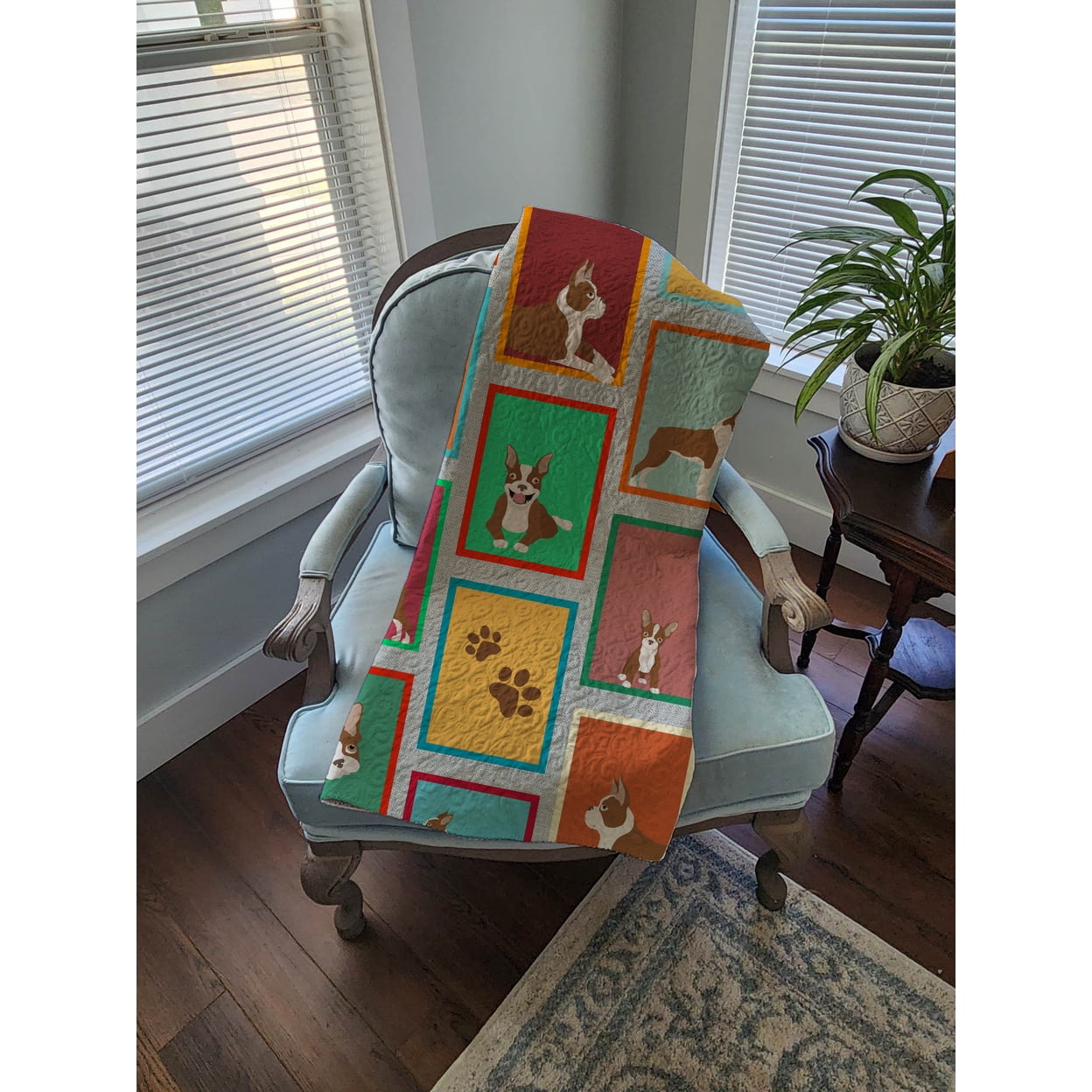 Lots of Red Boston Terrier Quilted Blanket 50x60