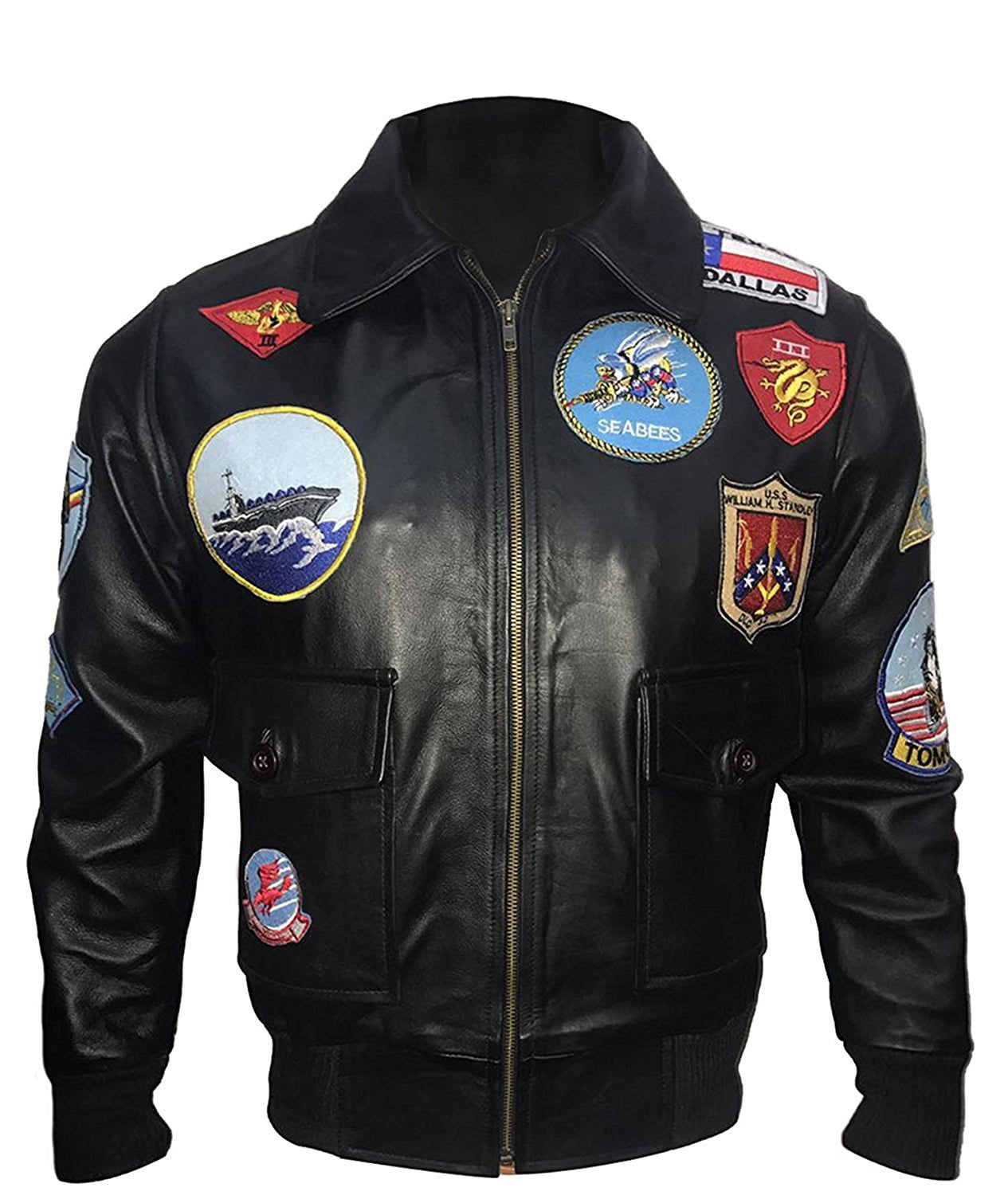 Leather Biker Bomber (XL, Black Real Jacket A2 Tom Top Cruise Top Studiofitter Fighter Gun Leather Gun Jet Black Jacket)